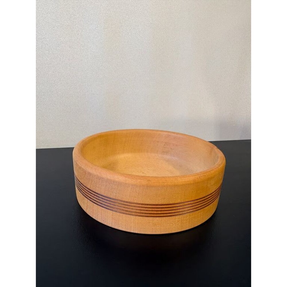 Turned Maple Bowl Incised Ring Lines Pale Close Grain Hand Turned Wooden Bowl
